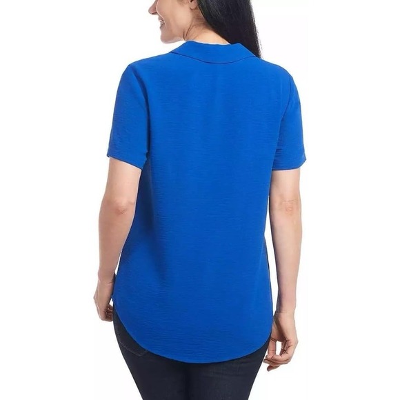 Hilary Radley Women's V-Neck Short Sleeve Blouse Blue Size XL - Picture 7 of 7